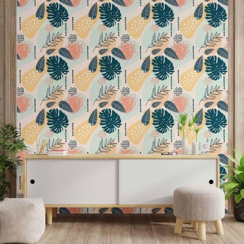 Papel de Parede Adesivo abstrato folhas N014056 - Papel na Parede