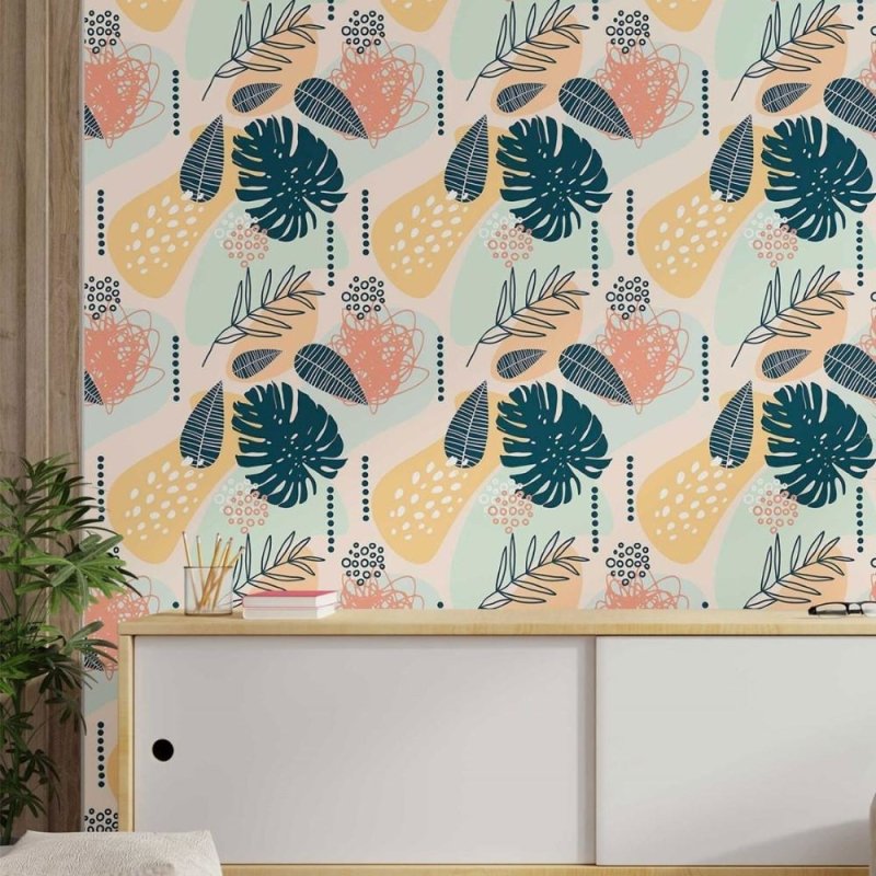Papel de Parede Adesivo abstrato folhas N014056 - Papel na Parede