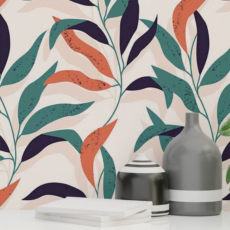 Papel de Parede Adesivo Abstrato Folhas N018099 - Papel na Parede