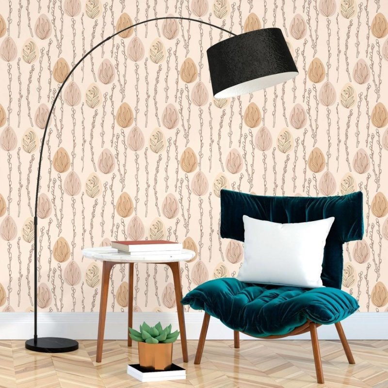 Papel de Parede Adesivo Abstrato Neutro Folhas N017074 - Papel na Parede