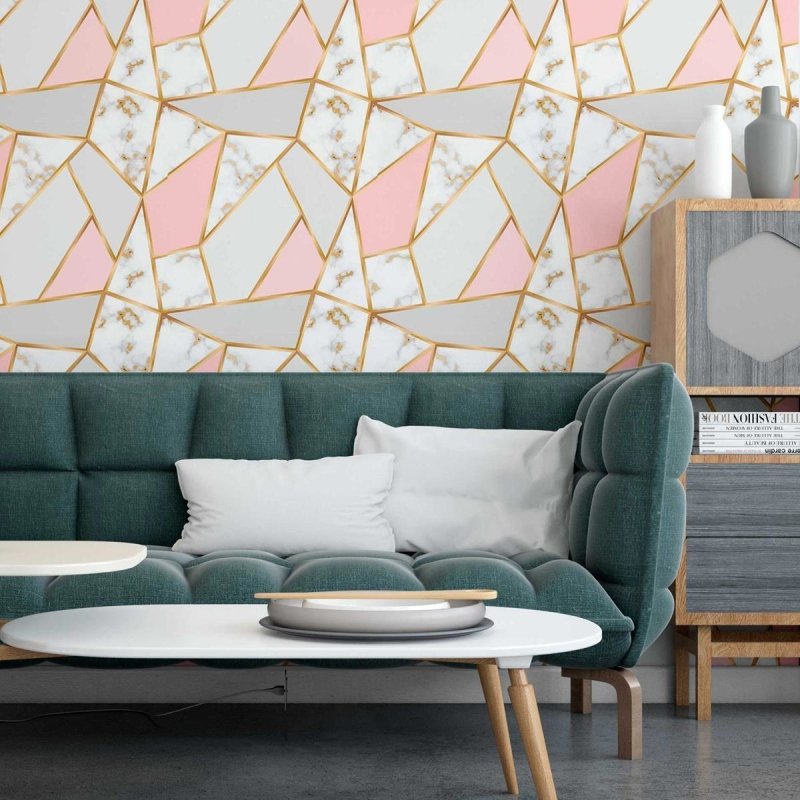 Papel de Parede Adesivo Abstrato Rosa e Dourado N09104 - Papel na Parede