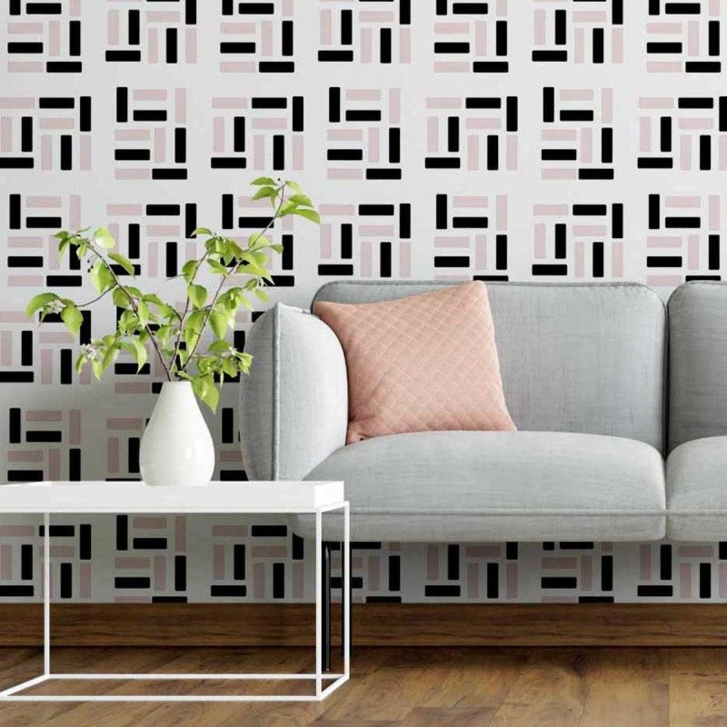 Papel de Parede Adesivo Abstrato Rosa Preto N05188 - Papel na Parede