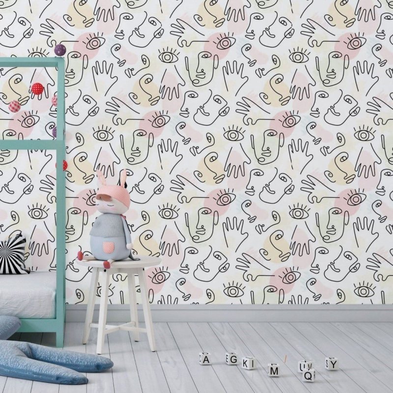 Papel de Parede Adesivo Abstrato Rostos N018035 - Papel na Parede