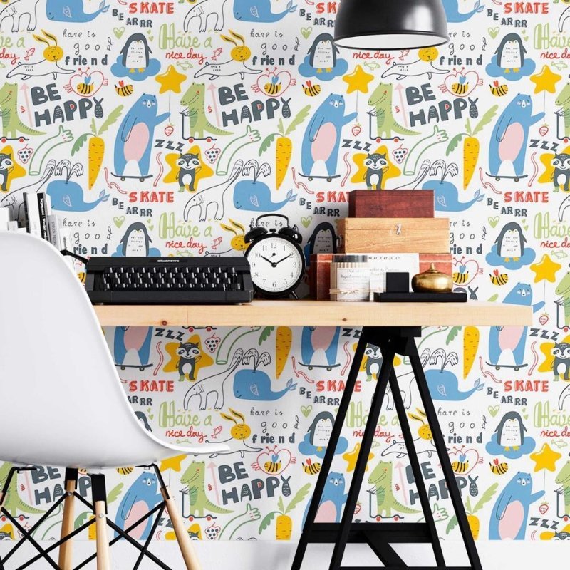 Papel de Parede Adesivo Animais Cartoon Lettering N08034 - Papel na Parede