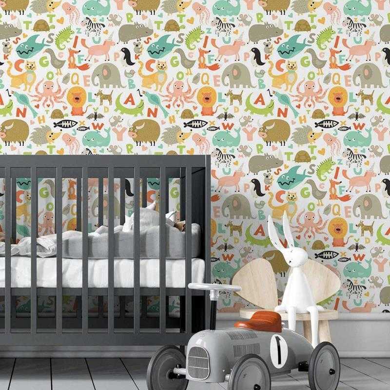 Papel de Parede Adesivo Animais e Letras Coloridos N05004 - Papel na Parede