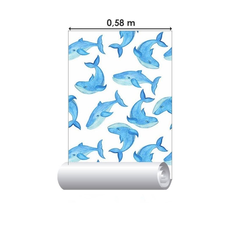 Papel de Parede Adesivo Aquarela Baleias N014206 - Papel na Parede