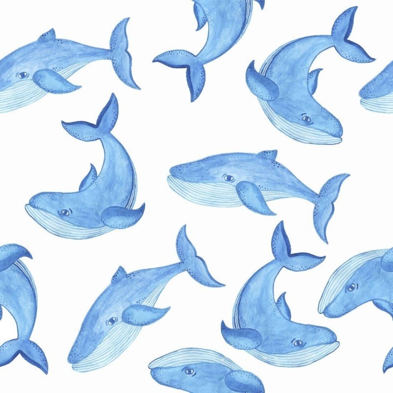Papel de Parede Adesivo Aquarela Baleias N014206 - Papel na Parede