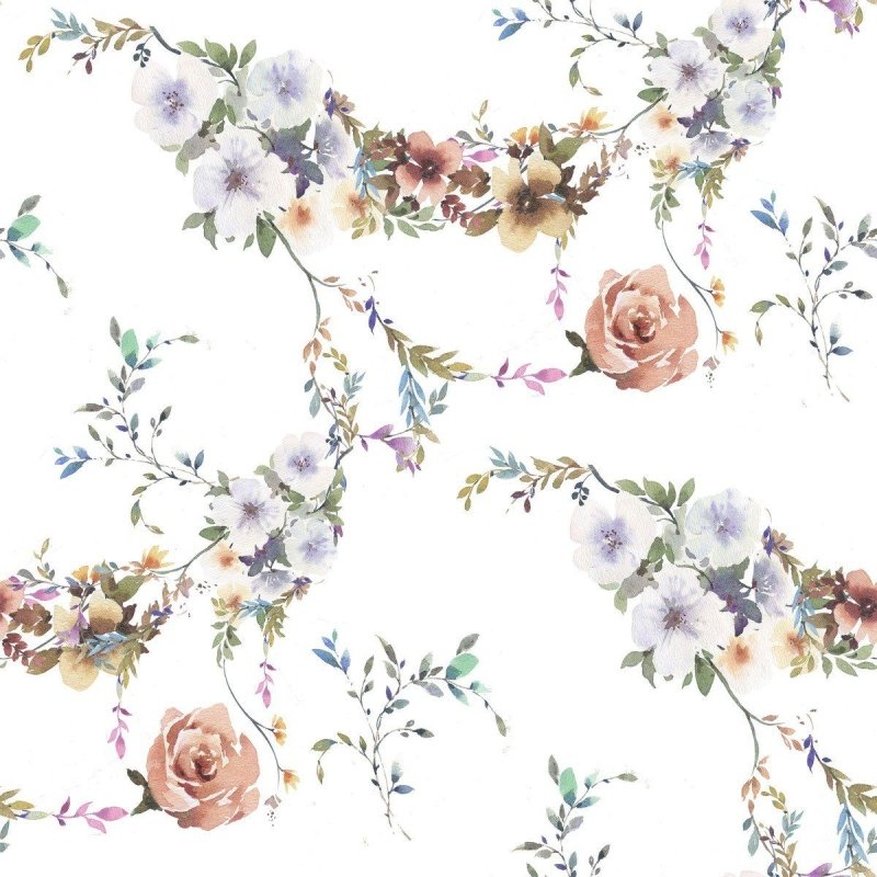 Papel de Parede Adesivo Aquarela Flores e Folhas N012148 - Papel na Parede