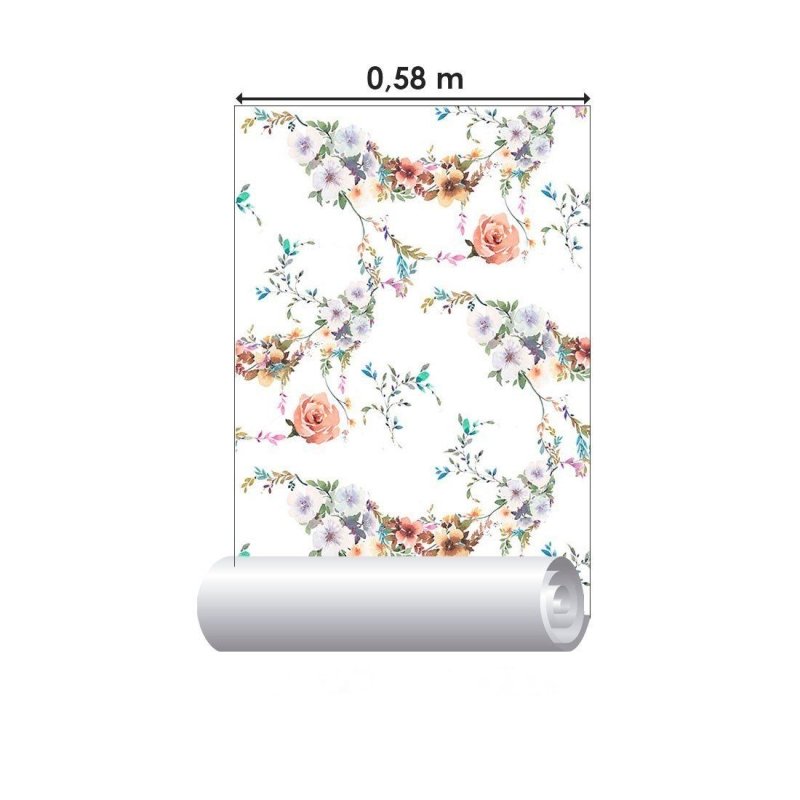 Papel de Parede Adesivo Aquarela Flores e Folhas N012148 - Papel na Parede