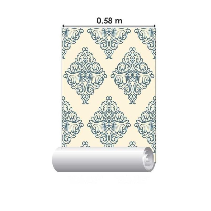 Papel de Parede Adesivo Arabesco Azul e Bege N06053 - Papel na Parede