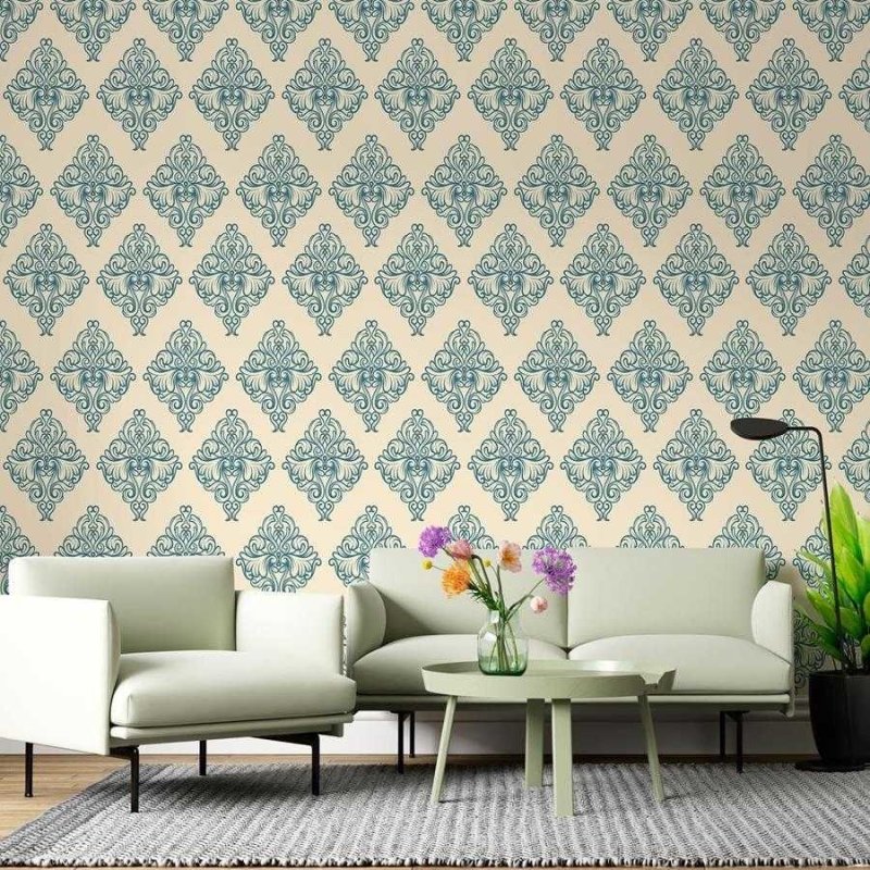Papel de Parede Adesivo Arabesco Azul e Bege N06053 - Papel na Parede