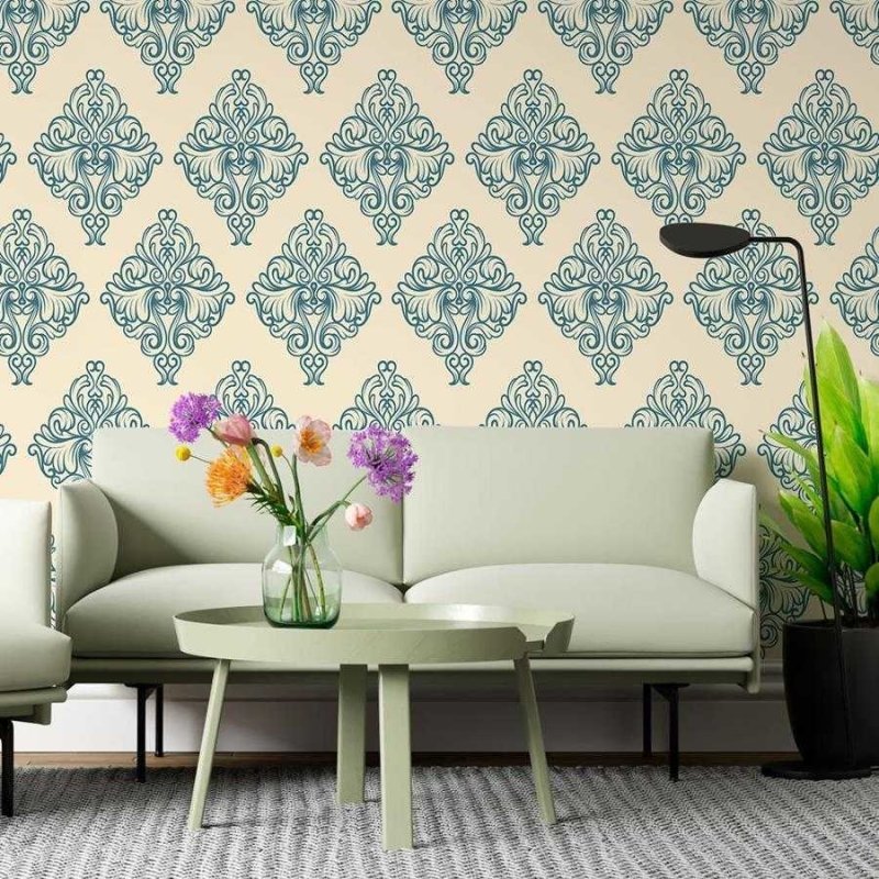 Papel de Parede Adesivo Arabesco Azul e Bege N06053 - Papel na Parede