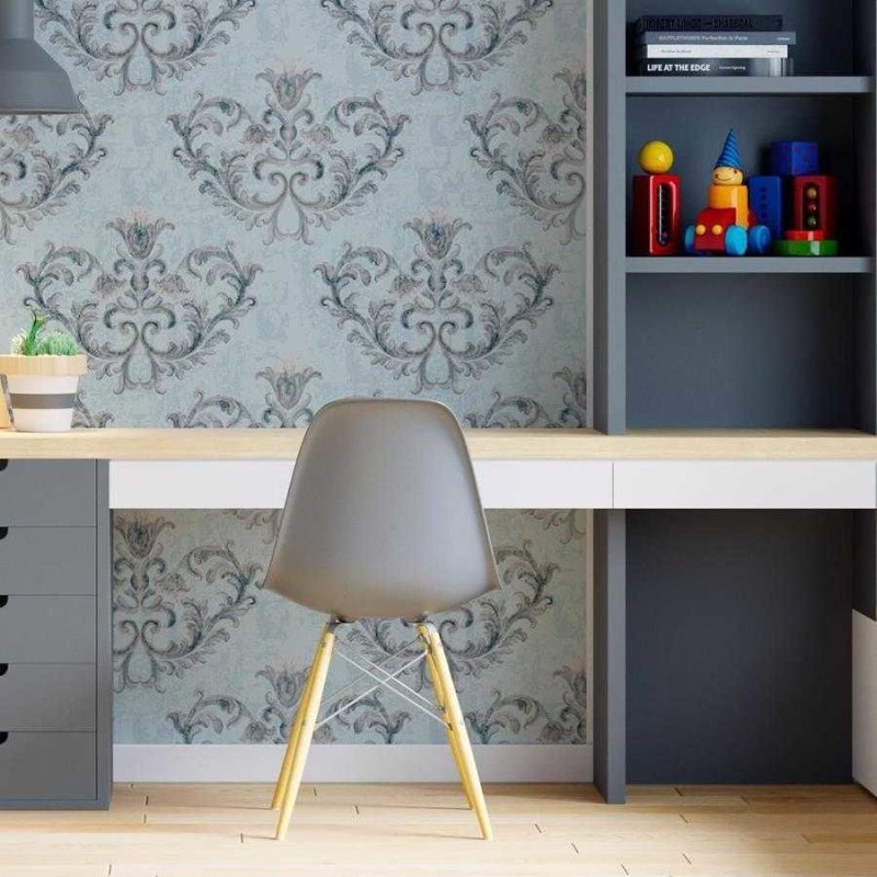 Papel de Parede Adesivo Arabesco Azule Cinza N06189 - Papel na Parede