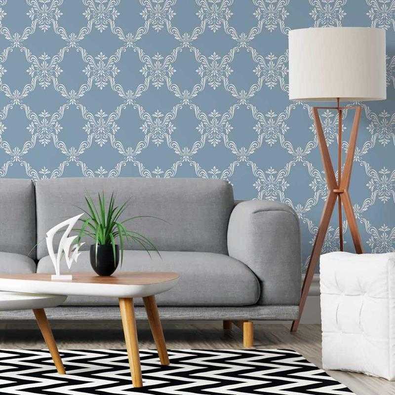 Papel de Parede Adesivo Arabesco Branco e Azul N05239 - Papel na Parede