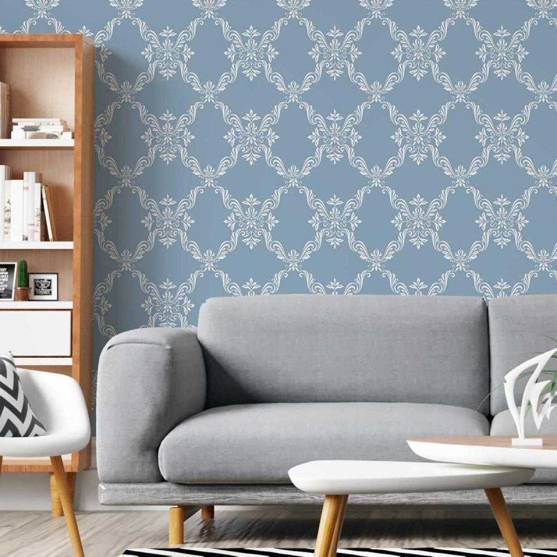 Papel de Parede Adesivo Arabesco Branco e Azul N05239 - Papel na Parede