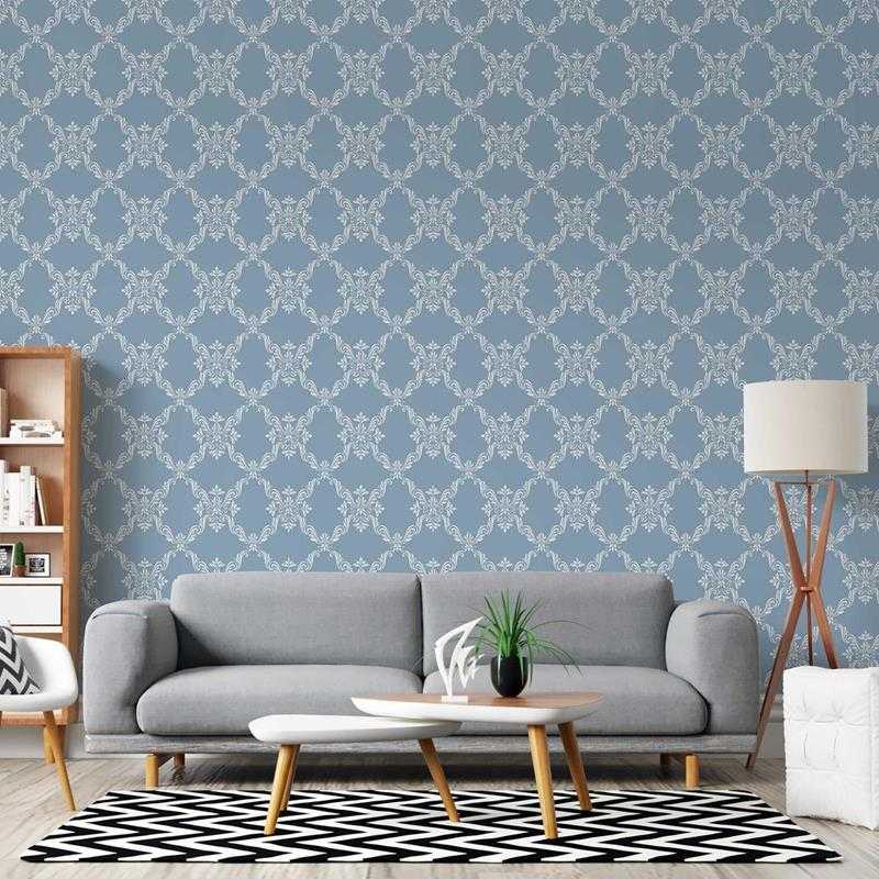 Papel de Parede Adesivo Arabesco Branco e Azul N05239 - Papel na Parede
