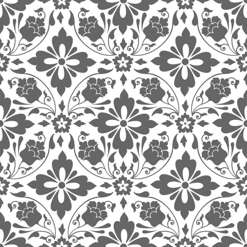 Papel de Parede Adesivo Arabesco Cinza Flores N04152 - Papel na Parede