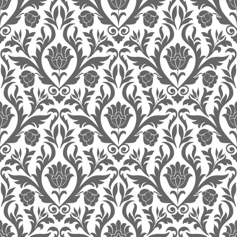 Papel de Parede Adesivo Arabesco Cinza Folha e Flor N04153 - Papel na Parede
