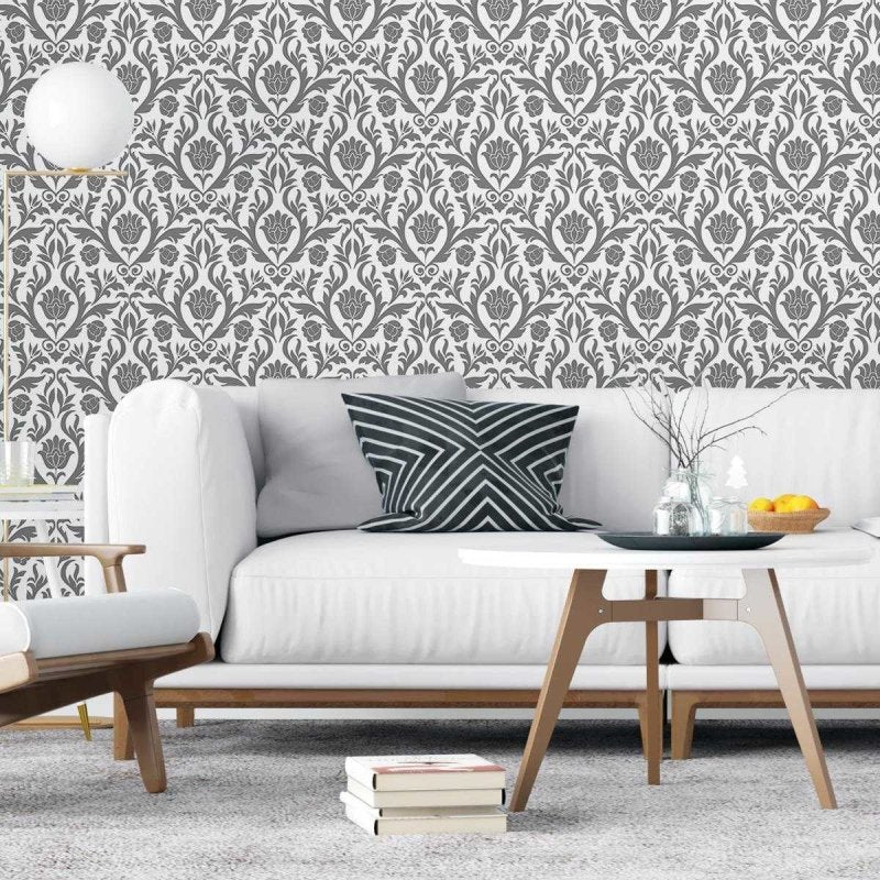 Papel de Parede Adesivo Arabesco Cinza Folha e Flor N04153 - Papel na Parede
