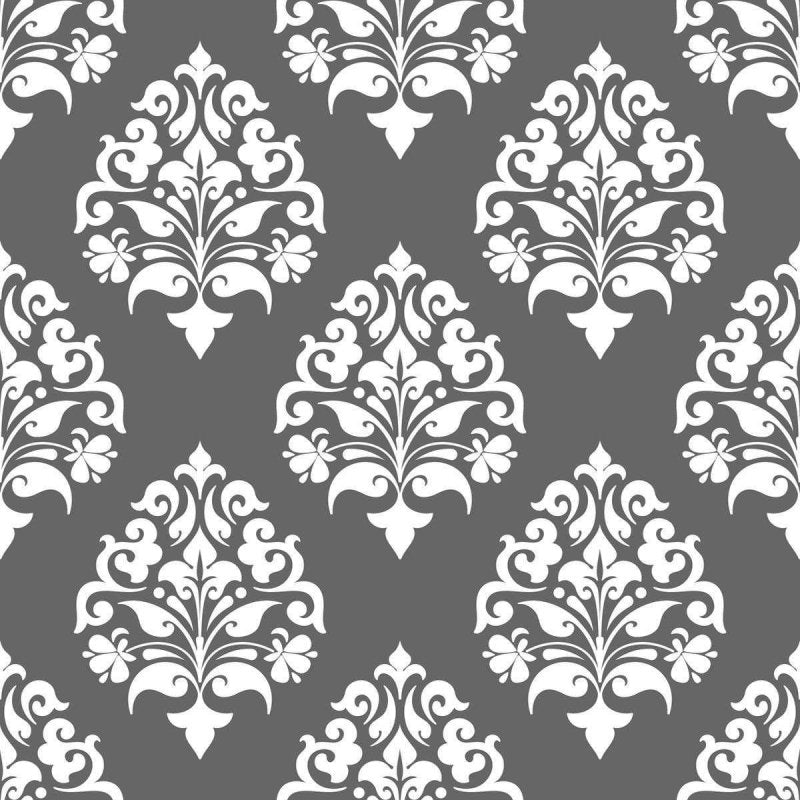 Papel de Parede Adesivo Arabesco Cinza Folhas N04157 - Papel na Parede