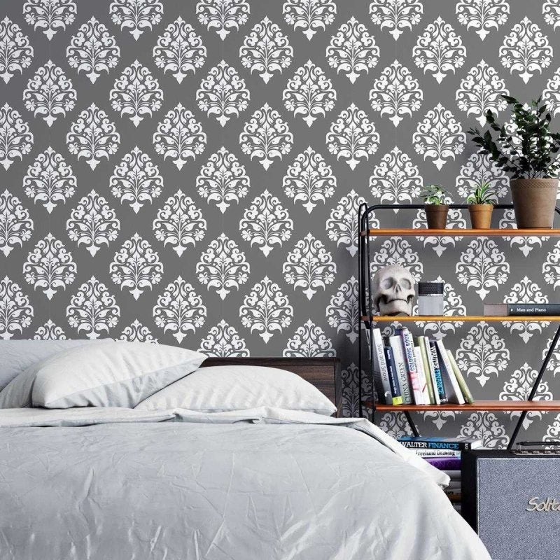 Papel de Parede Adesivo Arabesco Cinza Folhas N04157 - Papel na Parede