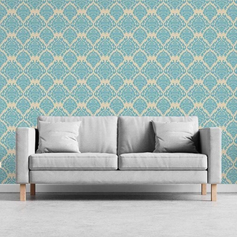 Papel de Parede Adesivo Arabesco Clássico Azul e Bege N06058 - Papel na Parede