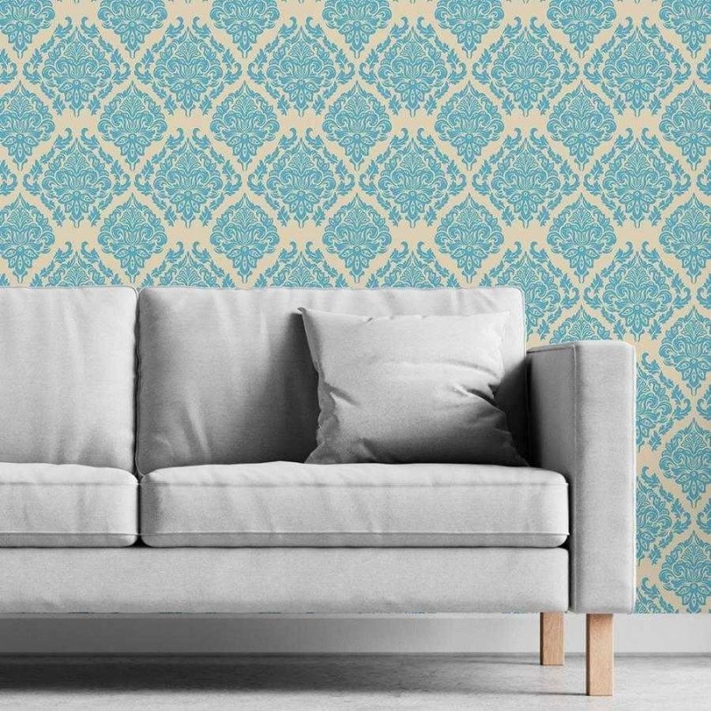 Papel de Parede Adesivo Arabesco Clássico Azul e Bege N06058 - Papel na Parede