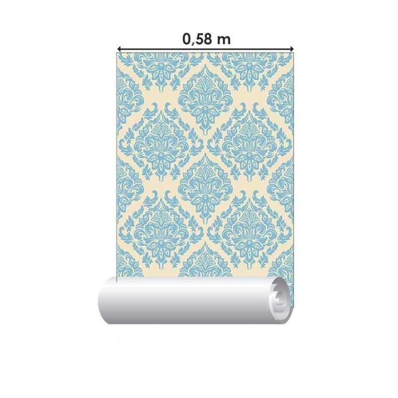 Papel de Parede Adesivo Arabesco Clássico Azul e Bege N06058 - Papel na Parede