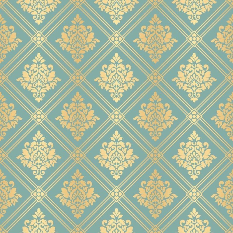 Papel de Parede Adesivo Arabesco Dourado e azul N08108 - Papel na Parede
