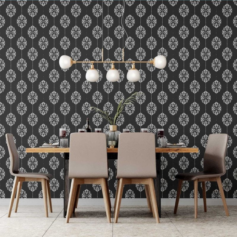 Papel de Parede Adesivo Arabesco em Preto e Branco N07042 - Papel na Parede