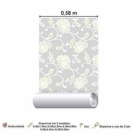 Papel de Parede Adesivo Arabesco Floral Cinza 38658085 - Papel na Parede