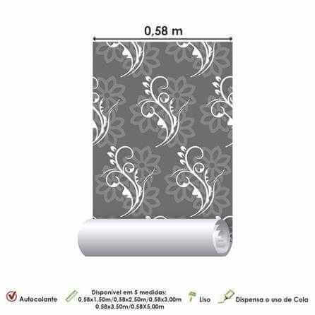 Papel de Parede Adesivo Arabesco Floral Cinza 591713807 - Papel na Parede