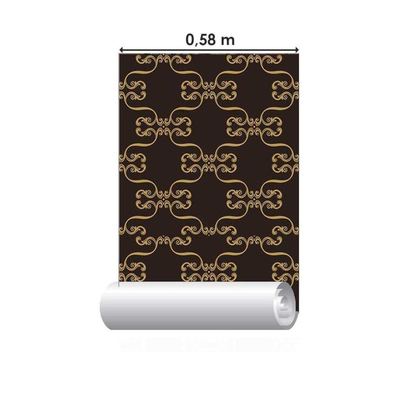 Papel de Parede Adesivo Arabesco Marrom e Dourado N05274 - Papel na Parede