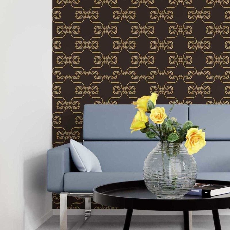 Papel de Parede Adesivo Arabesco Marrom e Dourado N05274 - Papel na Parede