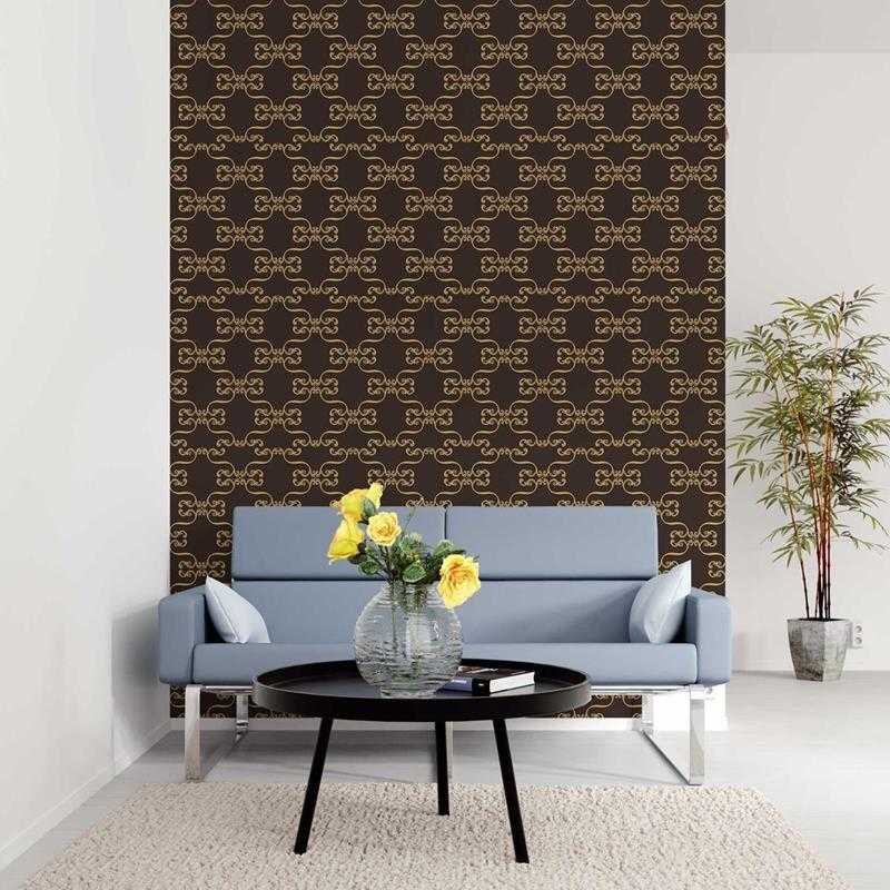 Papel de Parede Adesivo Arabesco Marrom e Dourado N05274 - Papel na Parede