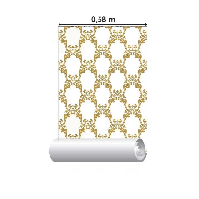 Papel de Parede Adesivo Arabesco Neutro e Dourado N05273 - Papel na Parede