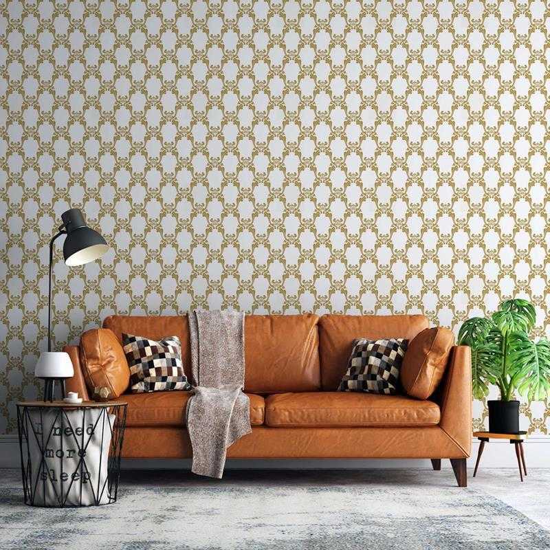 Papel de Parede Adesivo Arabesco Neutro e Dourado N05273 - Papel na Parede