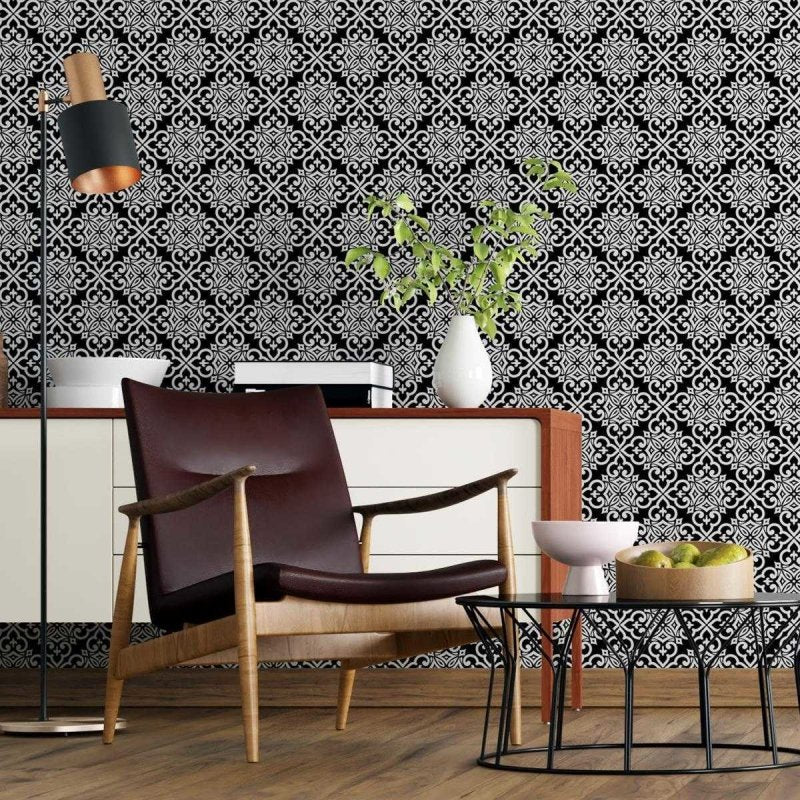 Papel de Parede Adesivo Arabesco Preto e Branco N04175 - Papel na Parede