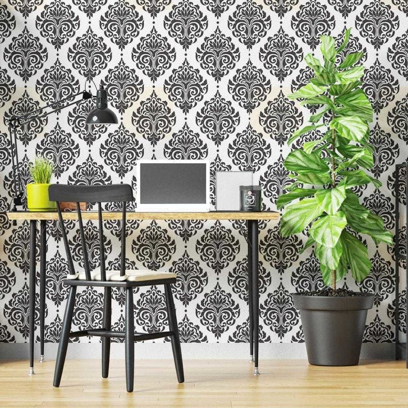 Papel de Parede Adesivo Arabesco Preto e Branco N04220 - Papel na Parede