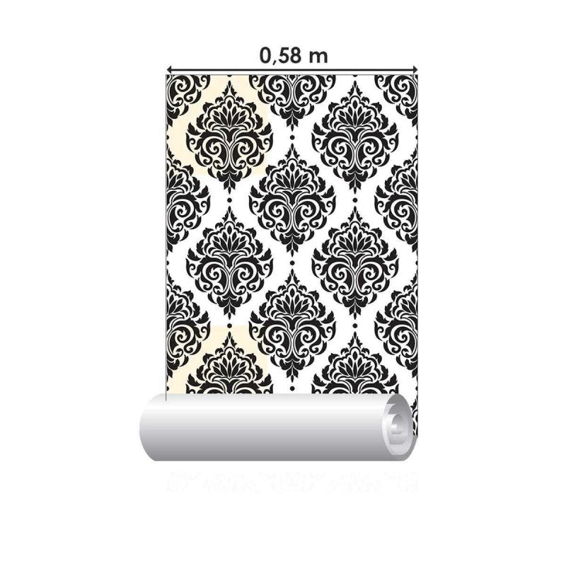 Papel de Parede Adesivo Arabesco Preto e Branco N04220 - Papel na Parede
