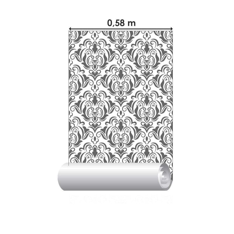 Papel de Parede Adesivo Arabesco Preto e Branco Retrô N04150 - Papel na Parede