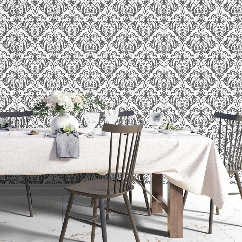 Papel de Parede Adesivo Arabesco Preto e Branco Retrô N04150 - Papel na Parede