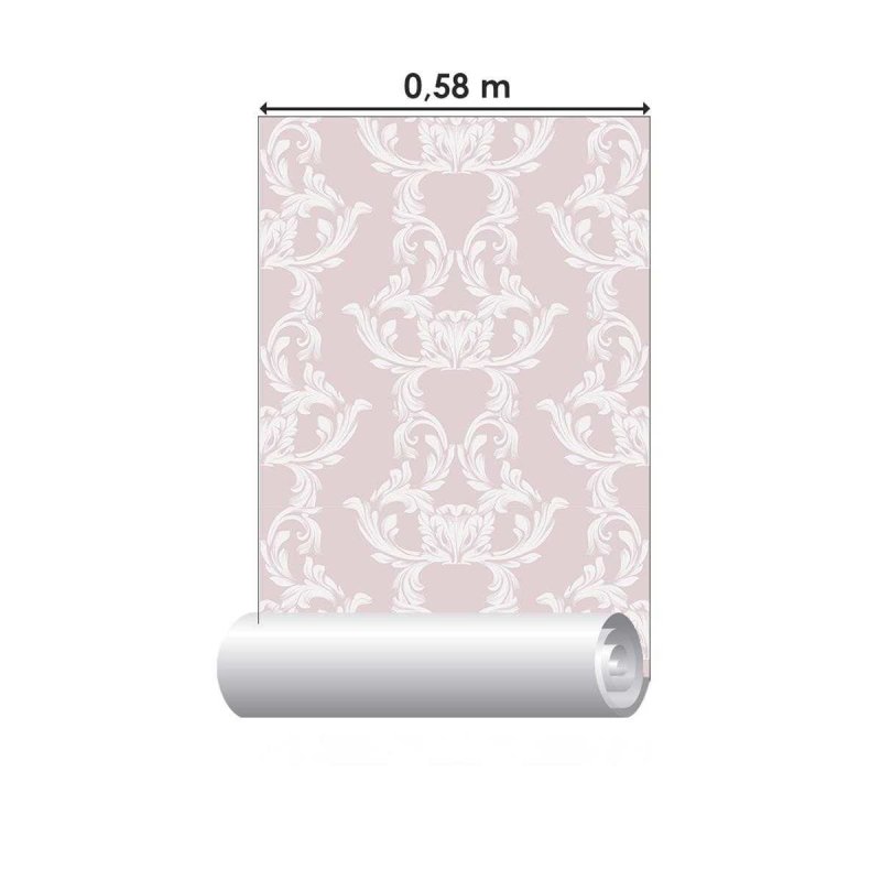 Papel de Parede Adesivo Arabesco Rosa e Branco N04148 - Papel na Parede