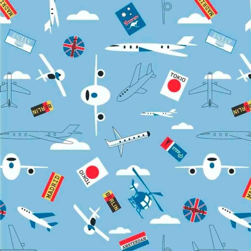 Papel de Parede Adesivo Avião Azul 350 - Papel na Parede