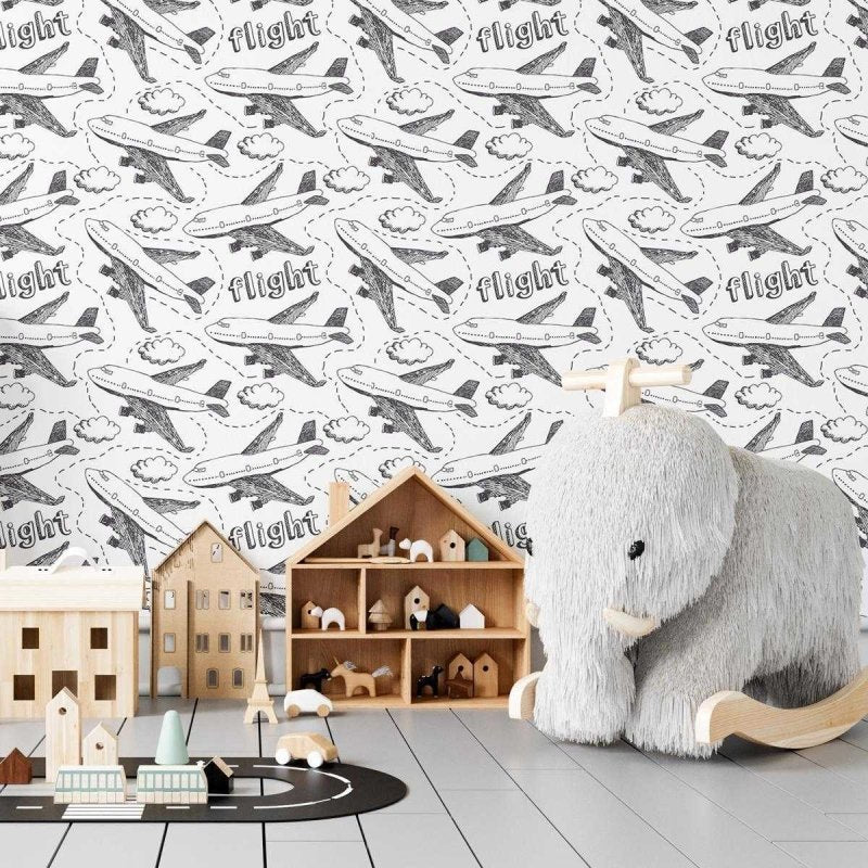 Papel de Parede Adesivo Avião Preto e Branco N04126 - Papel na Parede