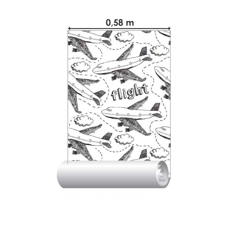 Papel de Parede Adesivo Avião Preto e Branco N04126 - Papel na Parede