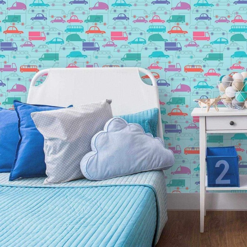 Papel de Parede Adesivo Azul Carros 351 - Papel na Parede