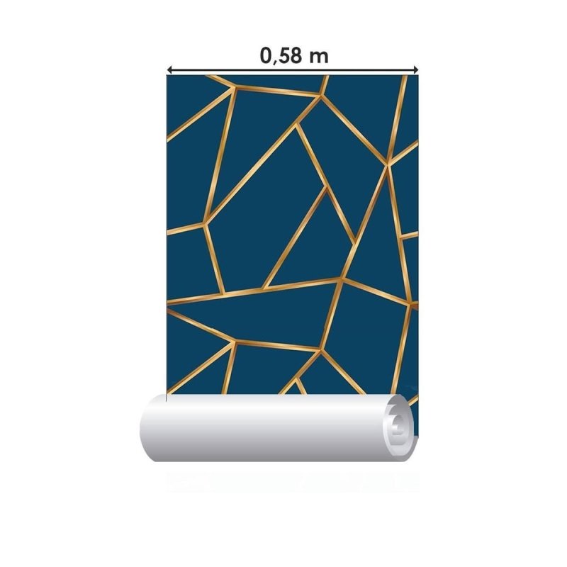 Papel de Parede Adesivo Azul e Dourado N09105 - Papel na Parede