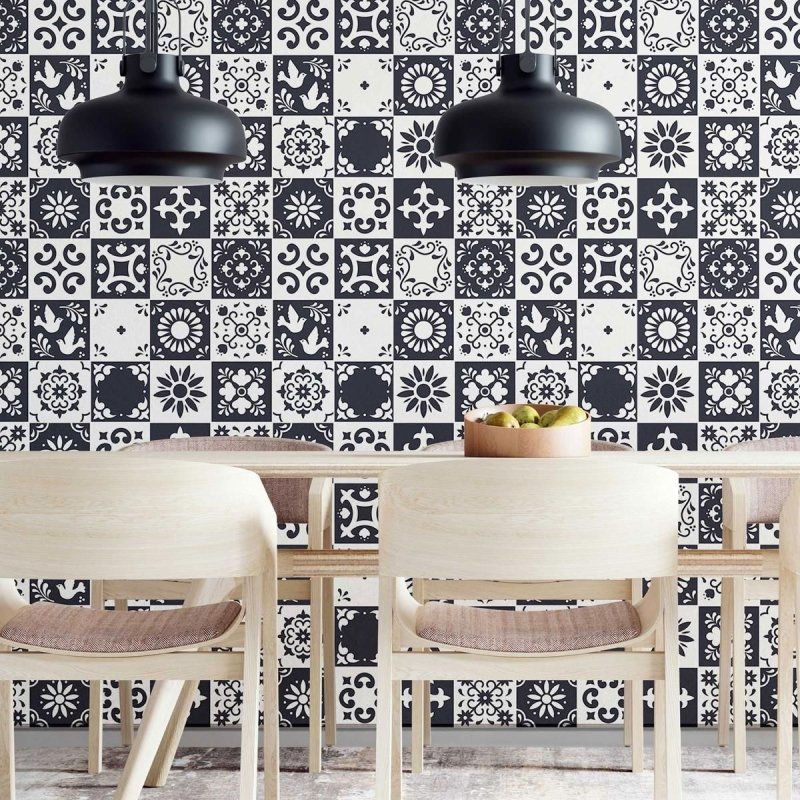 Papel de Parede Adesivo Azulejaria em Preto e Branco N09073 - Papel na Parede