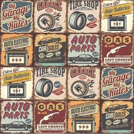 PAPEL DE PAREDE ADESIVO AZULEJO CARRO MECÂNICO 30082 - Papel na Parede